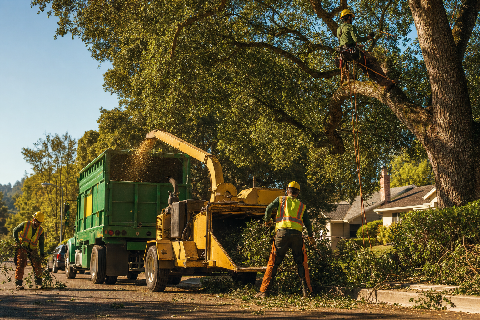 Catalyst Tree Service ISA certified arborist crew with chipper truck in Paso Robles